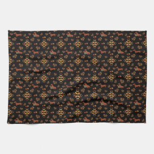 Elegantes Fall-Dackel-Muster: Herbstblüten Geschirrtuch