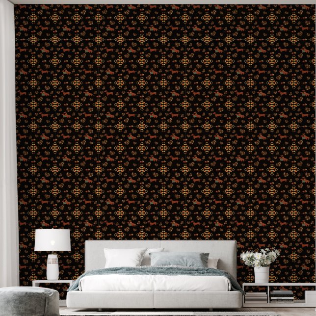 Elegantes Fall-Dackel-Muster: Herbstblüten Tapete (Schlafzimmer)