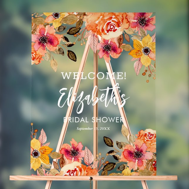 Elegantes Fall Floral Brautparty Willkommen Acrylschild (Neutral)