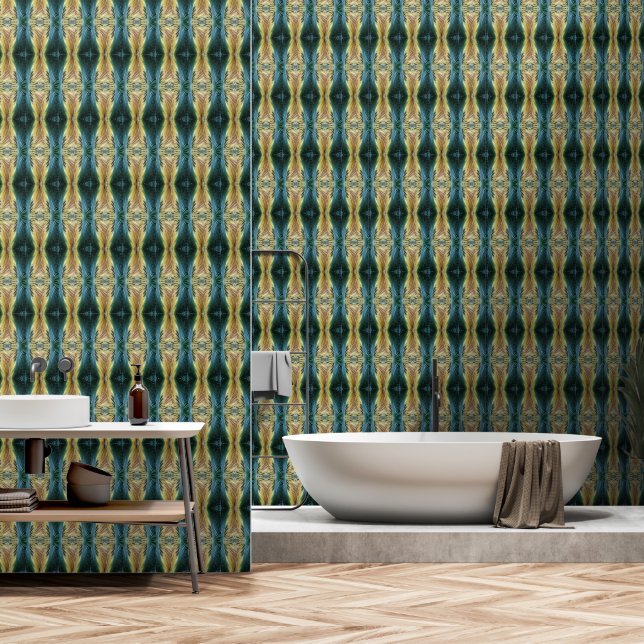 Elegantes Fall Leaf Art Pattern, grün-gelb-braun Tapete (Badezimmer)