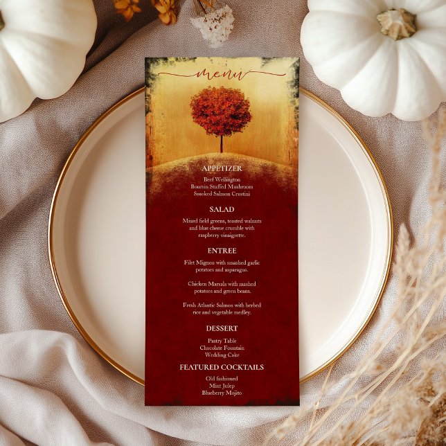 Elegantes Fall Tree Wedding Menü Menükarte (Elegant Autumn Tree Wedding Menu)