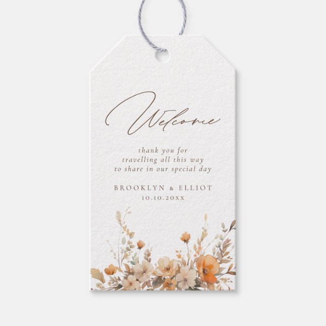 Elegantes Fall Wild Blume Wedding Hotel Willkommen Geschenkanhänger (Vorderseite)