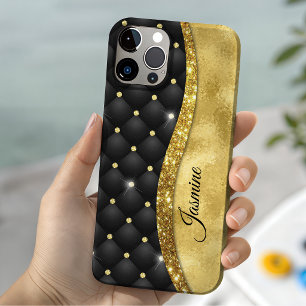 Elegantes falsches Gold-Glitter-Schwarzdiamant-Mon Case-Mate iPhone Hülle