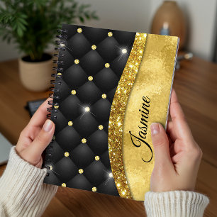 Elegantes falsches Gold-Glitter-Schwarzdiamant-Mon Notizblock