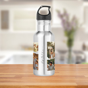 Elegantes Familien-Collage-Design mit acht Fotos Edelstahlflasche