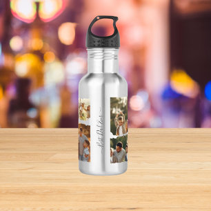 Elegantes Familien-Collagen-Design mit acht Fotos Edelstahlflasche