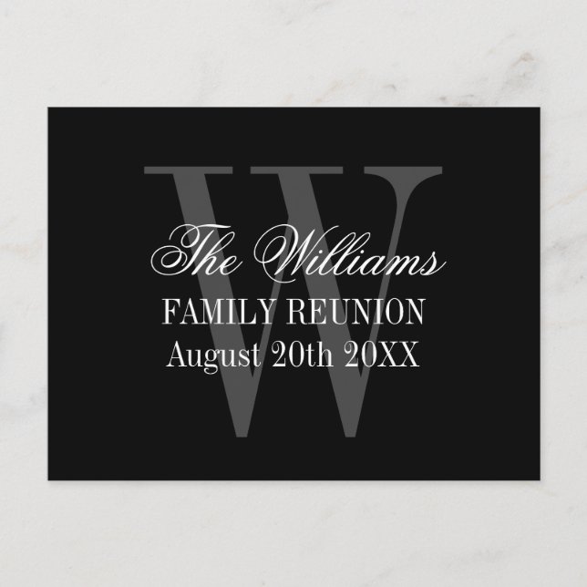 Elegantes Familien-Wiedersehenmonogramm Save the Ankündigungspostkarte (Vorderseite)