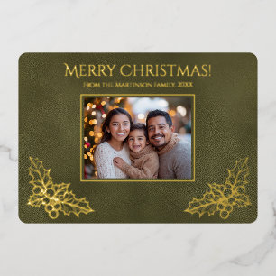 Elegantes Familienfoto Grüne Stechpalme Folien Feiertagskarte