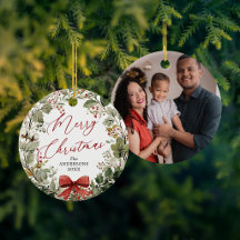 Elegantes Familienfoto-Ornament mit botanischem Mo