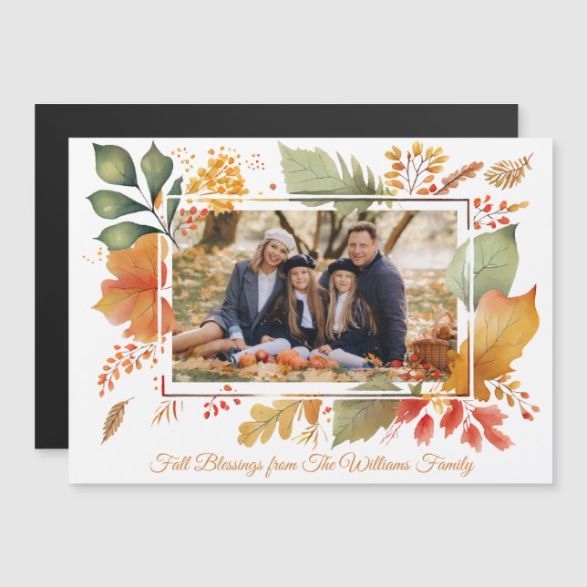 Elegantes Family Erntedank Foto Fall Leaf Magnet (Vorne/Hinten)