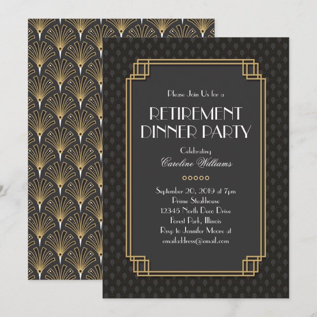 Elegantes Fans Art Déco Party Einladung (Vorne/Hinten)