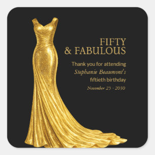 Elegantes fantastisches goldenes Kleid 50. Geburts Quadratischer Aufkleber
