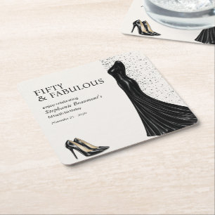 Elegantes fantastisches schwarzes Kleid der Frau z Rechteckiger Pappuntersetzer