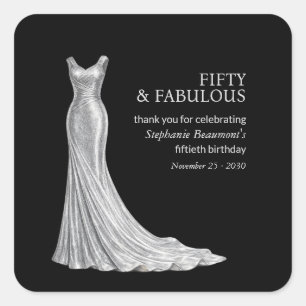 Elegantes fantastisches silbernes Kleid der Frau z Quadratischer Aufkleber