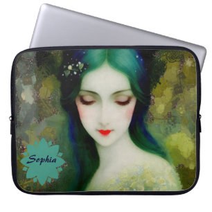 Elegantes Fantasy Frauenportrait in Grün und Blau Laptopschutzhülle