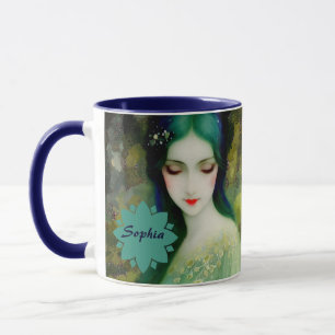 Elegantes Fantasy Frauenportrait in Grün und Blau Tasse