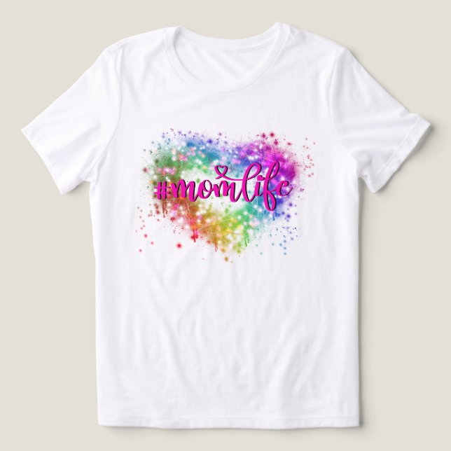 Elegantes farbenfrohes Glitzer Herz Mama Leben Tri-Blend Shirt (Design Vorderseite)