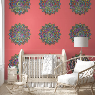 Elegantes, farbenfrohes Mandala im indischen Stil Tapete