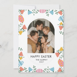 Elegantes farbenfrohes oval florales Oster-Familie Feiertagskarte