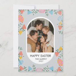 Elegantes farbenfrohes oval florales Ostern Famili Feiertagskarte