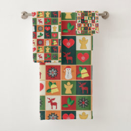 Elegantes, farbenfrohes Weihnachtsmuster | Badehan Badhandtuch Set