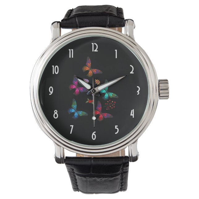 Elegantes, farbenprächtiges Schmetterlingsmuster a Armbanduhr (Vorderseite)