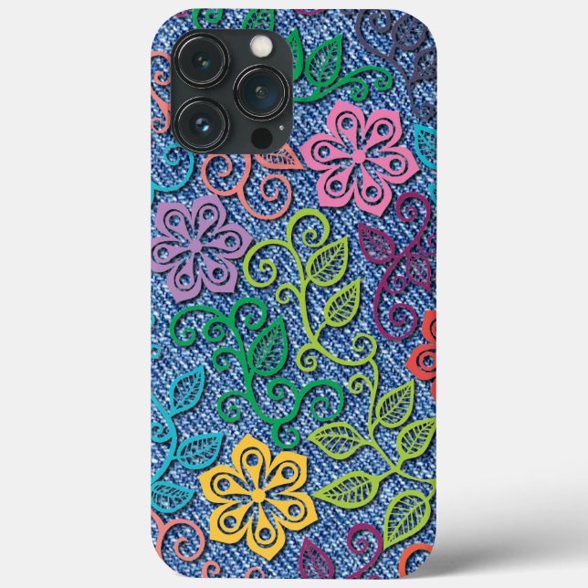 Elegantes farbiges Blume Muster Denim Blue Jeans Case-Mate iPhone Hülle (Rückseite)