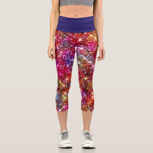 Elegantes farbiges Imitat Glitzer Monogramm Capri Leggings