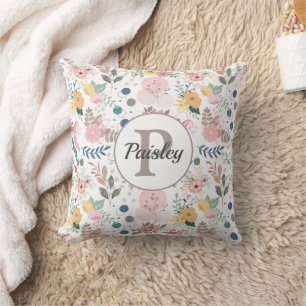 Elegantes farbiges Monogramm des Blumenblattes Kissen