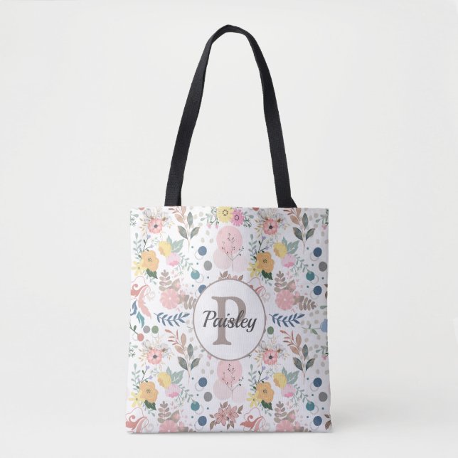 Elegantes farbiges Monogramm des Blumenblattes Tasche (Vorderseite)
