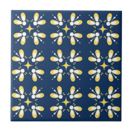 Elegantes farbiges Muster l Navy blau und gelb Fliese