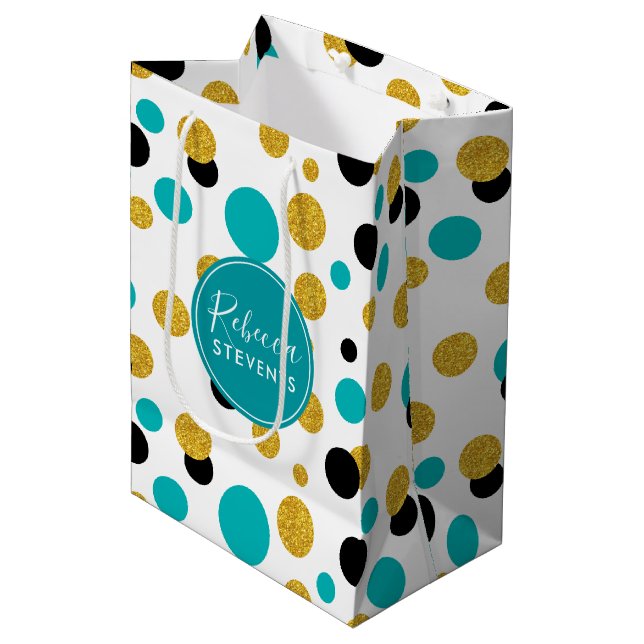 Elegantes farbiges Punktmuster Mittlere Geschenktüte (Vorderseite Schrägansicht)