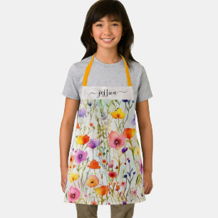 Elegantes farbiges Wildblumen-Script-Name Mädchen Schürze