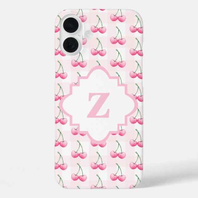 Elegantes Farbrosa Kirschmonogramm iPhone 16 Plus Hülle (Rückseite)