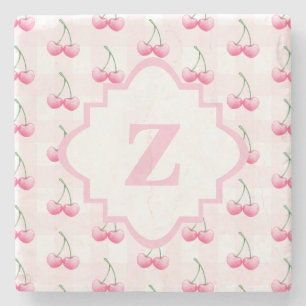 Elegantes Farbrosa Kirschmonogramm Steinuntersetzer
