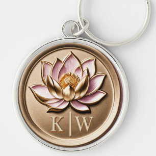 Elegantes Faux-3D-vergoldetes rosa Lotus-Gold-Mono Schlüsselanhänger