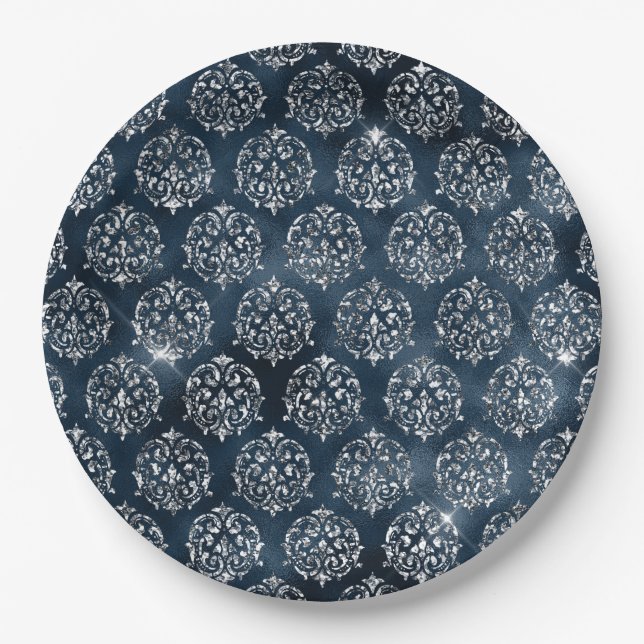 Elegantes Faux-Blau-Folie Silber-Weihnachten  Pappteller (Vorderseite)