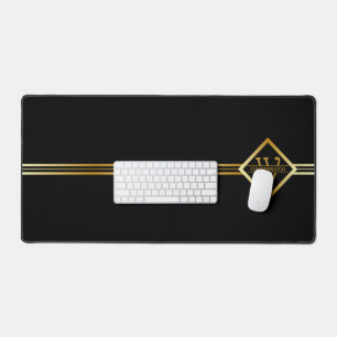 Elegantes Faux-Gold-Achsen-Monogramm – Schwarz & G Schreibtischunterlage