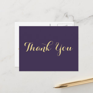 Elegantes Faux-Gold-Schrift lila Hochzeit Danke Postkarte