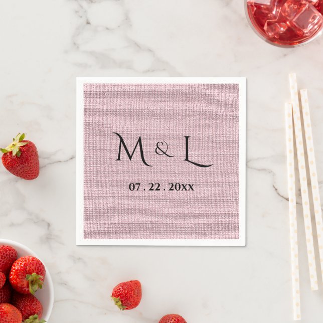 Elegantes Faux-Leinen-Rosé-Monogramm Serviette (Beispiel)