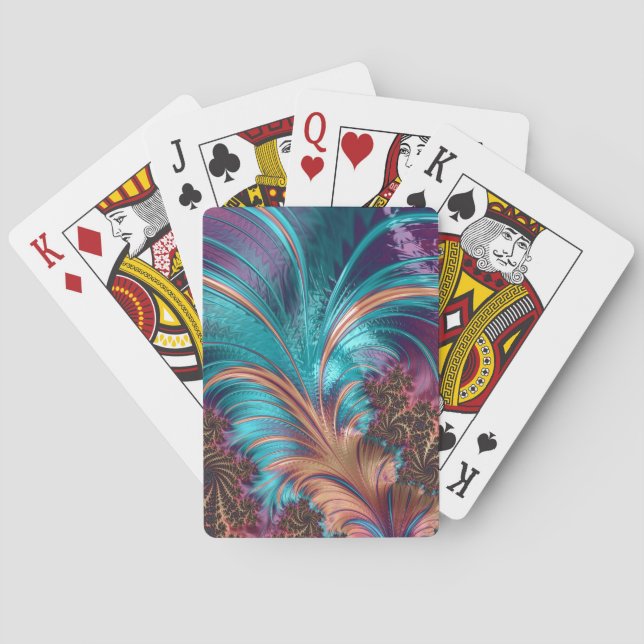 Elegantes Feather Fraktal Brilliant Lila Aquamarin Spielkarten (Rückseite)