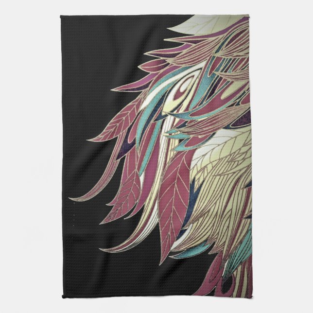 Elegantes Federblatt abstrakt schwarz aquamarin Geschirrtuch (Vertikal)