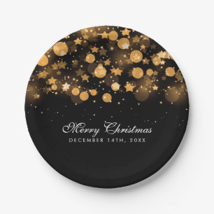 Elegantes Feiertags-Weihnachtsgoldfunkelnde Sterne Pappteller