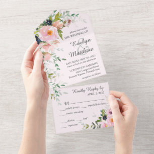 Elegantes, feminin rosafarbenes Blumenbouquet für All In One Einladung