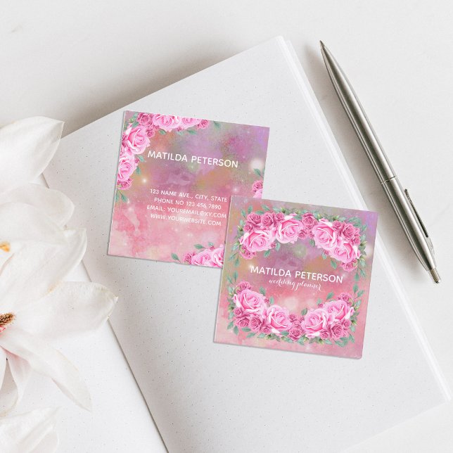 Elegantes Feminine Romantisches Rosenangebot Quadratische Visitenkarte (Von Creator hochgeladen)