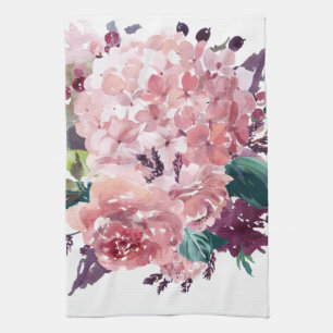 Elegantes, feminines, rosa Wasserfarben-Blumenmust Geschirrtuch