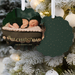 Elegantes festes Gold Frohe Weihnachts-Script-Foto Ornament Karte