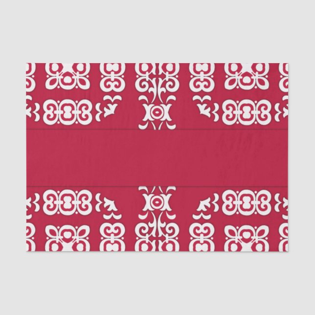 Elegantes festes Rot-Weiß-Damaskus-Muster Seidenpapier (Vorderseite)