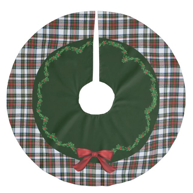 Elegantes festes Stewart Dress Kariert Tree Skirt Polyester Weihnachtsbaumdecke (Vorderseite)