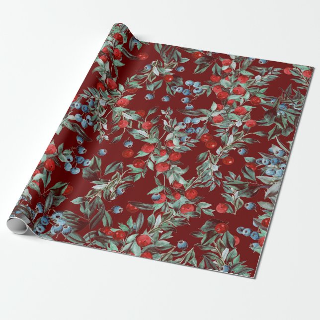 Elegantes festes Wasserfarben Rotes Blau Berries Geschenkpapier (Ungerollt)
